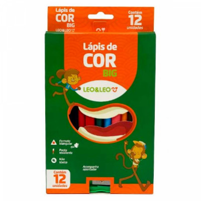 Lápis De Cor Jumbo 12 Cores + Apontador Big Leo & Leo