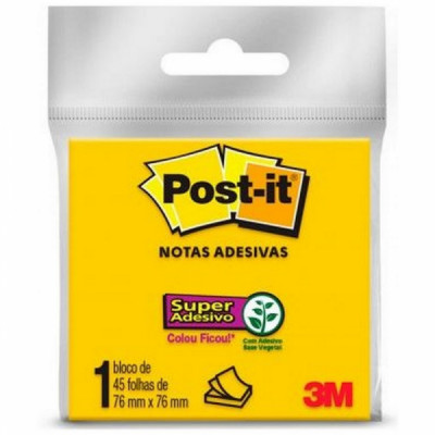 Bloco Recado Adesivo Post It 3M 45 Folhas Am Neon 76x76