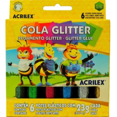 Cola Colorida com Gliter 6 Cores 23g Cada 6 UN Acrilex