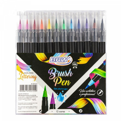 Caneta Brush Pen 12 Cores uso Profissional - BRW BP0001