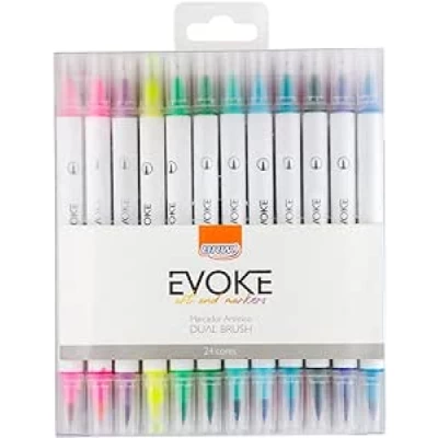 Marcador artístico evoke dual brush pen - blister c/ 24cores