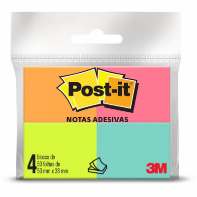 Bloco Post-it 38x50mm sortido c/ 200fls 3M BT 4 UN 653