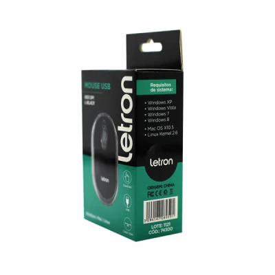 Mouse Óptico Com Led 3 Botões E 800Dpi, Usb Preto 1601 Letron