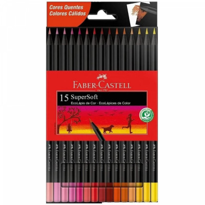 Ecolápis de cor, Faber-Castell, supersoft, 15 cores tons quentes