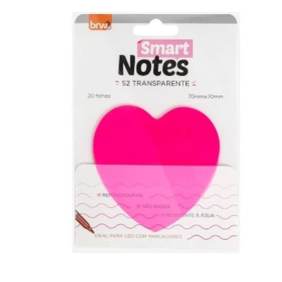 Bloco smart notes 70x70mm - transparente coração rosa - 20fls - 1bloco