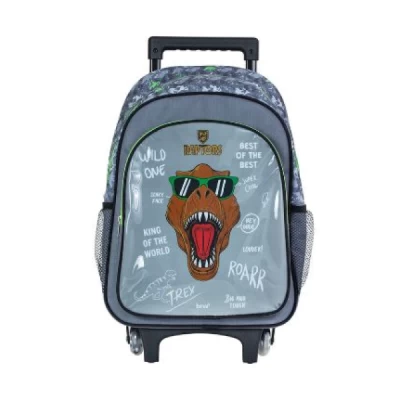 Mochila com carrinho - poliéster - 1 compart. + 2 bolsos laterais - raptor - verde e cinza