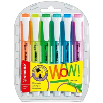 Caneta Marca Texto, Stabilo, Swing Cool, 6 Cores Fluorescentes