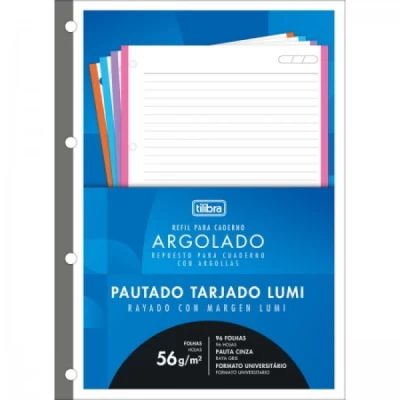 REFIL TILIFLEX TARJADO LUMI PARA CADERNO ARGOLADO UNIVERSITÁRIO 96 FOLHAS