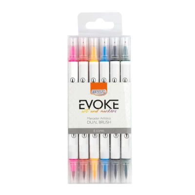 Marcador Artístico Evoke Dual Brush Pen C/ 6 Unidades 0,4mm - BRW - BP1006