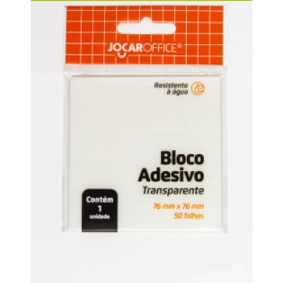 Bloco Adesivo Transparente Cristal 76mm x 76mm 50F Jocar Office