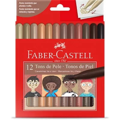 Canetinha Vai e Vem,12 cores, Tons de pele, Faber-Castell