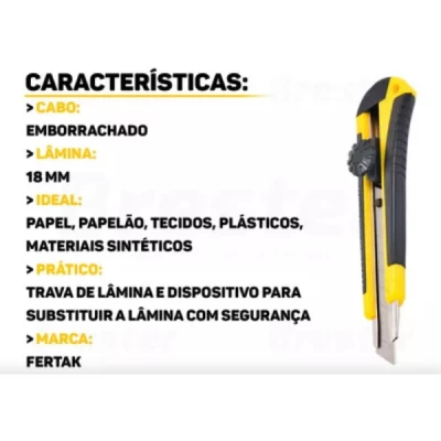 Estilete Profissional Emborrachado 18 mm Fertak