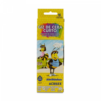 Giz De Cera Curto 15 Cores 68g Acrilex - Ref 09215