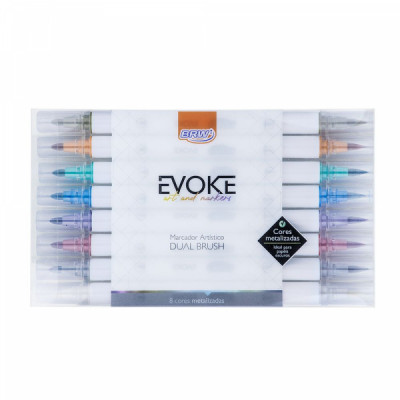 Caneta Evoke Dual Brush Metalizada C/08 - Marcador Artístico BP0200 - BRW