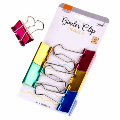 Clipes para papel binder 25mm - blister c/ 6 un - metalizado BD2507 BRW