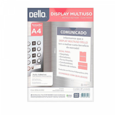 Display Multiuso Quadro de Avisos A4 Cristal Dello - REF 0534