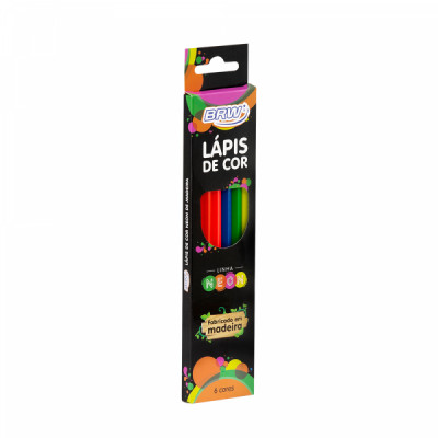 Lápis de cor de madeira 6 cores neon sextavado - LP0016 BRW