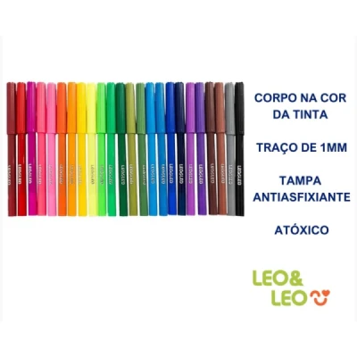 Canetinha colorida hidrografica 24 cores leo&leo - LEO E LEO