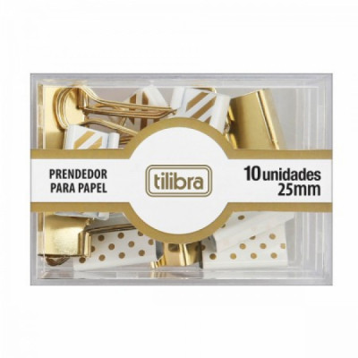 Prendedor de Papel - Dourado / Listras e Bolinhas - 25mm - Tilibra UNID