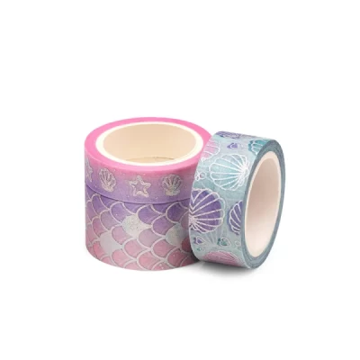 Fita adesiva washi tape - sereia hot stamping - 10/15/20mmx5m - blister c/ 4un