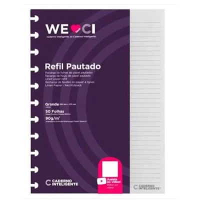 Caderno Inteligente Refil Grande Pautado 90g Bloco Com 50 Folhas