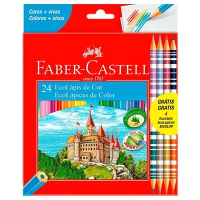 Ecolápis de Cor Sextavado 20 Cores e 4 Ecolápis Bicolor - Faber Castell - Faber-Castell