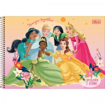 CADERNO DE CARTOGRAFIA E DESENHO ESPIRAL CAPA DURA PRINCESAS 80 FOLHAS