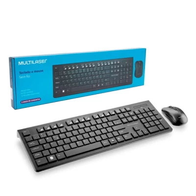 Teclado e Mouse Sem Fio Multilaser Slim 2.4Ghz ABNT 2 Preto - TC212