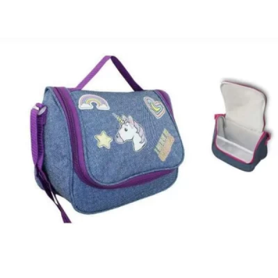 Lancheira Escolar Unicórnios Jeans Clio CG9151 Bolsa Térmica