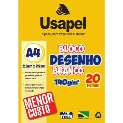 Bloco Desenho A4 140g/m² 20fls /Branco UP25058 - Usapel