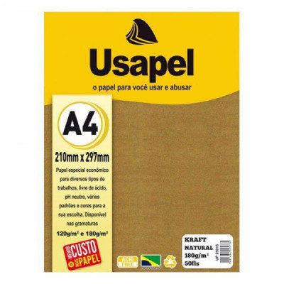 Papel Kraft A4 180g Natural 50 folhas Usapel