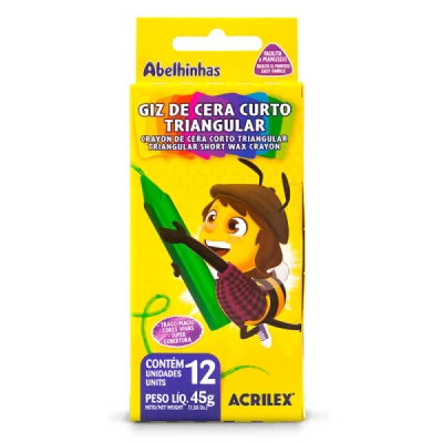 Giz de cera curto triangular 12 cores 09412 - Acrilex