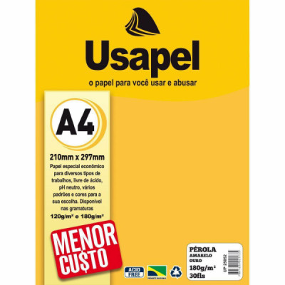 Papel A4 Perolado Usapel Amarelo Ouro 180g - pacote 30 folhas