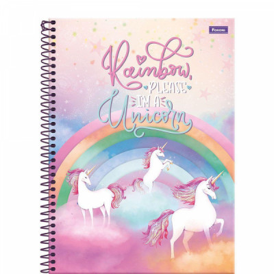 Caderno Unicórnio - Rainbow - 96 Folhas - 1 matéria - Foroni