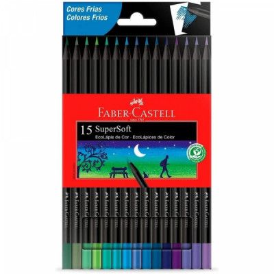 Ecolápis de cor, Faber-Castell, supersoft, 15 cores tons frios