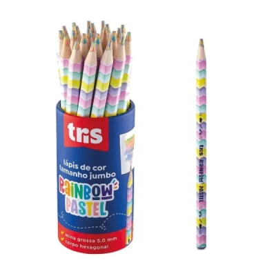 Lápis De Cor Jumbo Rainbow - Mina Multicolorida Pastel Tris