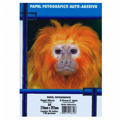 Papel Adesivo Fotográfico Glossy A4 - 130g Auto Adesivo - Prova D´Aguá - Pacote c/ 50fls - Masterprint