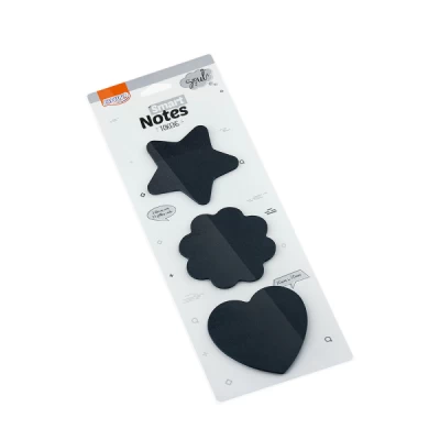 Bloco smart notes tokens 70x70mm - estrela/flor/coração - preto - 25fls - 3blocos - BA0304