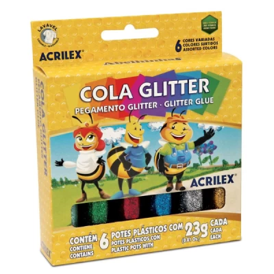 Cola Colorida com Gliter 6 Cores 23g Cada 6 UN Acrilex